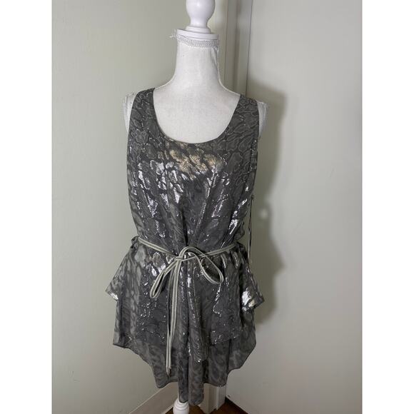 NWT Etcetera Gray Silver Sleeveless Layered Cocktail Top Sz 14 - Picture 1 of 6